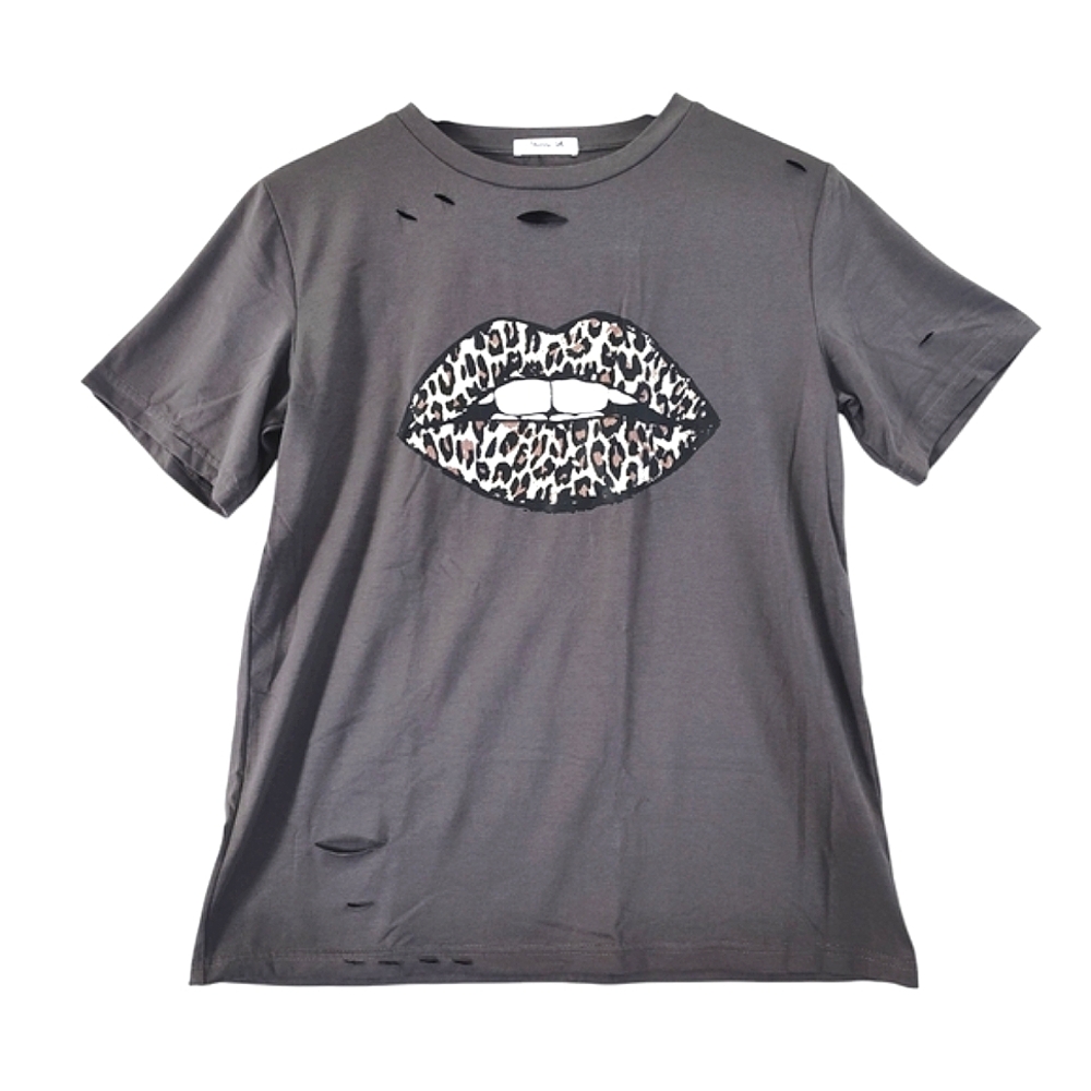 Blooming Jelly Leopard Lips Distressed Graphic T-shirt Womens Small Short Sleeve